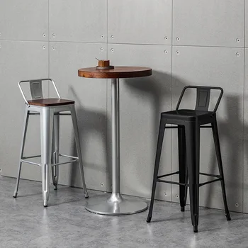 Бар столове, модерни минималистичные столове с високи крака, железни художествени бар столове от масивно дърво, битови столове с високи крака, с гръб
